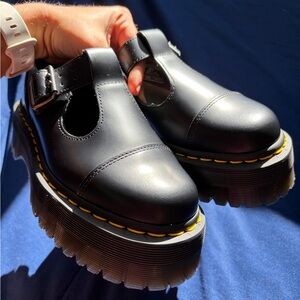 New Bethan Polished Dr Martens Smooth Leather Platform Shoes Size 5